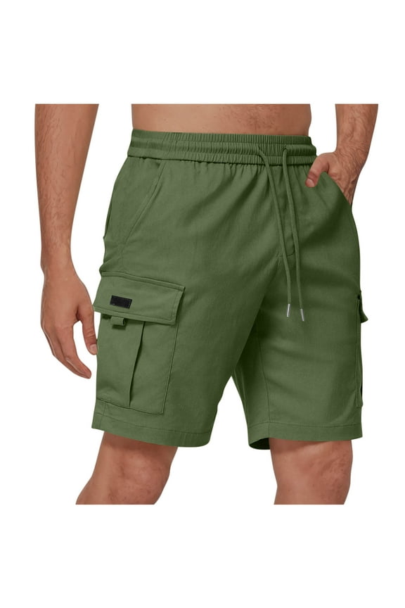 Mens Cargo Shorts Big and Tall Drawstring Jogger Shorts Summer Elastic Waist Combat Shorts Loose Workwear Shorts Multi Pockets Army Green 4XL