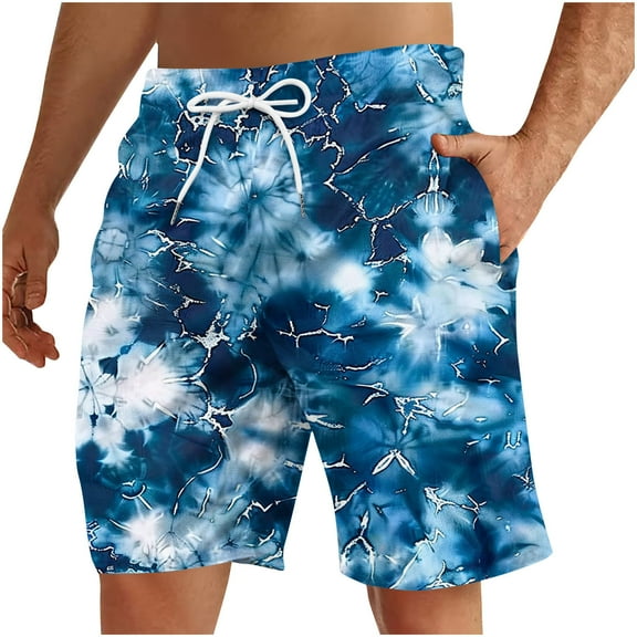 Dagegui Mens Casual Beach Shorts Tie Dye Printed Summer Shorts Loose Elastic Waist Drawstring Shorts Big and Tall Outdoor Travel Shorts with Pockets Blue 4XL