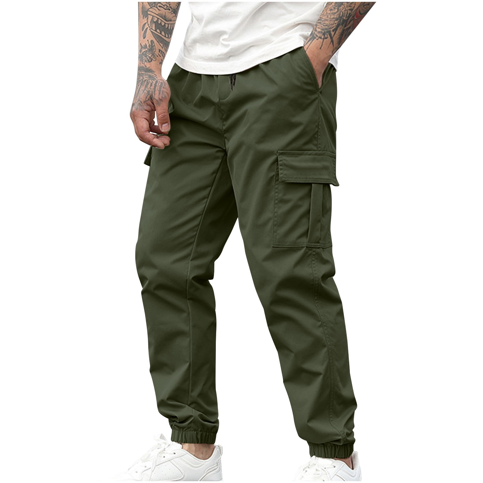 Dagegui Mens Casual Cargo Joggers Pants Elastic Waist Drawstring