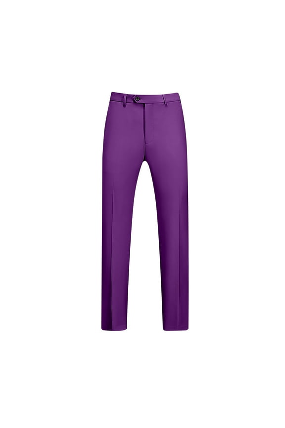 Mens Casual Dress Pants Solid Color Straight Leg Work Pants Business Office Trousers with Pockets Purple L