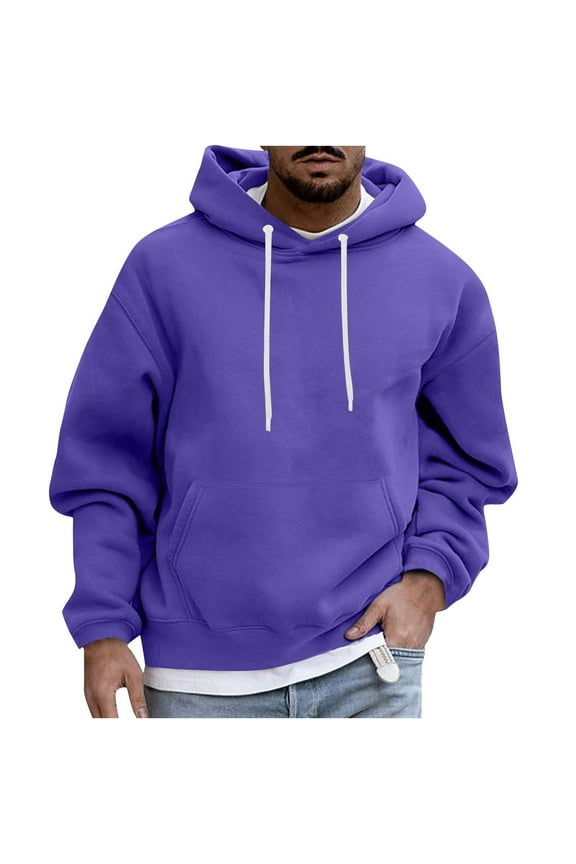 Mens Casual Hoodies Thin Fleece Drawstring Hooded Shirts Big and Tall Loose Fit Hoodie Tops Solid Basic Pullover Shirt with Kangaroo Pocket Purple 3XL