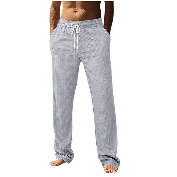 Dagegui Mens Casual Pants Loose Comfy Elastic Waist Straight Leg Pant Lightweight Home Sleep Trousers with Pockets Gray S
