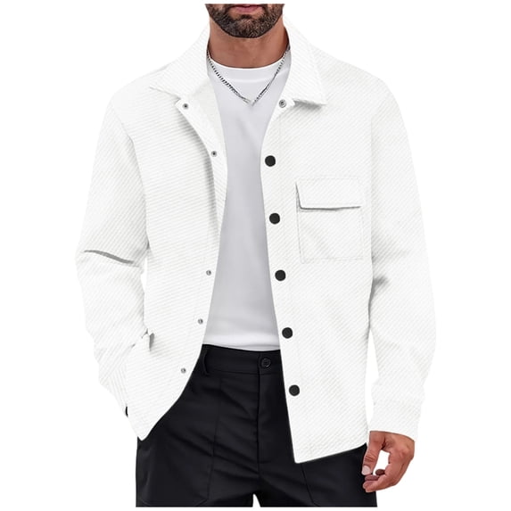Dagegui Mens Casual Shirt Jacket Snap Button Long Sleeve Shacket Lightweight Daily Overshirt Coats with Chest Pocket White S