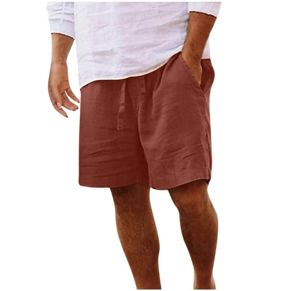 Dagegui Mens Casual Shorts Washing Wrinkle Loose Straight Fit Shorts Beach Shorts Solid Summer Elastic Waisted Drawstring Shorts with Pockets Today Sales Watermelon Red S