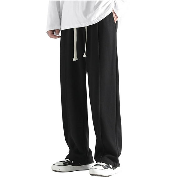 Dagegui Mens Casual Sweatpants Pleated Elastic Waist Drawstring Pants Casual Loose Straight Leg Pant Big and Tall Athletic Pants with Pockets Today Deals Black,3XL