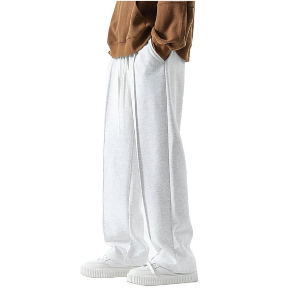 Dagegui Mens Casual Sweatpants Pleated Elastic Waist Drawstring Pants Casual Loose Straight Leg Pant Big and Tall Athletic Pants with Pockets White,XL