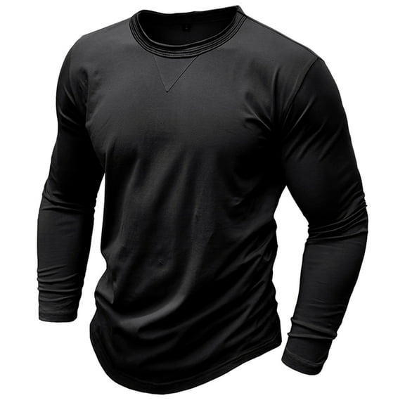 Dagegui Mens Casual T-Shirts Long Sleeve Crewneck Shirt Gym Workout Athletic Tee Shirts Pullover Tops Black S