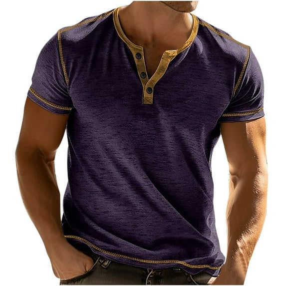 Dagegui Mens Color Block Henley T Shirts Slim Fit Summer Crew Neck Short Sleeve Shirt Big and Tall Workout Muscle Tee Top Classic Regular Fit T-Shirts Clearance Sale