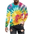 thumbnail image 1 of Dagegui Mens Colorful Long Sleeve T-Shirts Fashion Tie Dye Print Pullover Shirt Big and Tall Outdoor Athletic Tees Tops Casual Holiday Party Shirts Yellow 4XL, 1 of 5