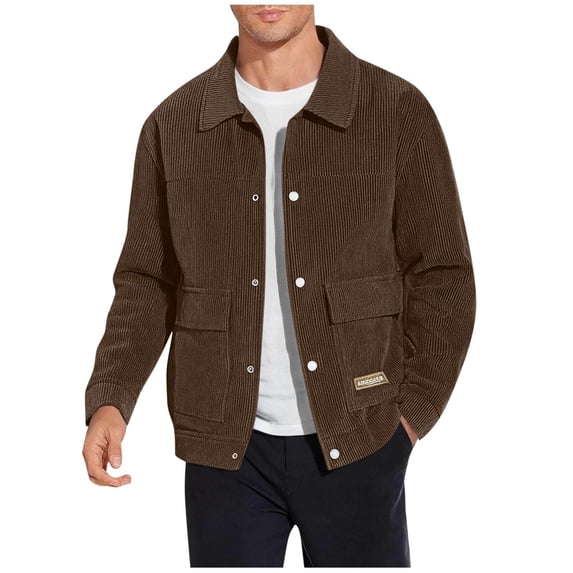 Dagegui Mens Corduroy Jackets Trendy Snap Turndown Collar Coats Fall Winter Warm Outerwear Work Everyday Jackets with Pockets (Available in Big & Tall) Brown L
