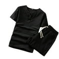 thumbnail image 1 of Dagegui Mens Cotton 2 Piece Sets Big and Tall V Neck T-Shirts and Short Pants Set Solid Casual Outfits Comfy Daily Clothes Black M, 1 of 3