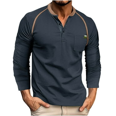 Dagegui Mens Cotton Henley T Shirt V Neck Buttons Long Sleeve Shirts Trendy Gym Workout Athletic Tees Outdoor Running Sport Tops Prime Lightning Deals Blue,M