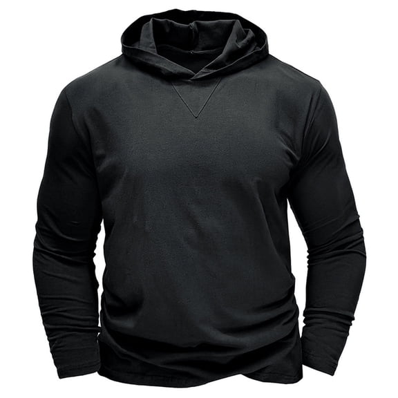 Dagegui Mens Cotton Hoodie Long Sleeve Hooded Shirts Solid Fall Pullover Lightweight Athletic Gym Workout Tops Black L