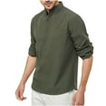 thumbnail image 1 of Dagegui Mens Cotton Linen Henley Shirts Long Sleeve Collared Button Down Shirt Pullover Summer Beach T-Shirts with Chest Pocket Army Green L, 1 of 3