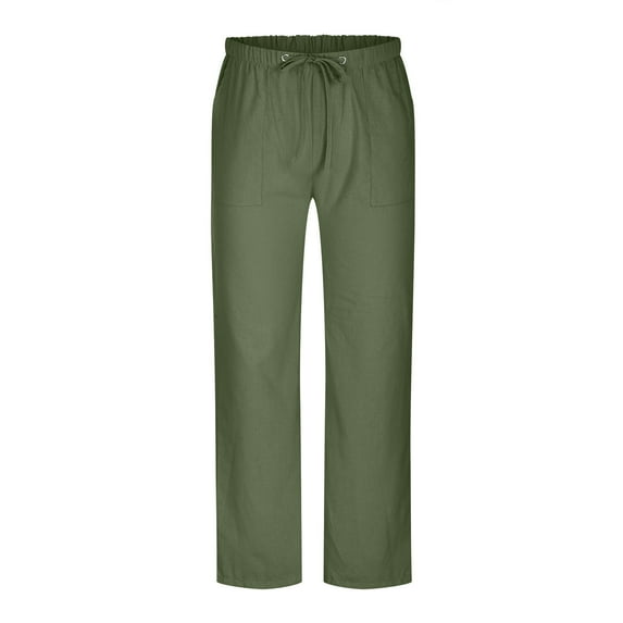 Dagegui Mens Cotton Linen Pants Big and Tall Drawstring Elastic Waist Pant Lightweight Summer Beach Yoga Trousers with Pockets Army Green,XL
