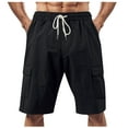 thumbnail image 1 of Dagegui Mens Cotton Linen Shorts Summer Drawstring Casual Cargo Shorts Loose Fit Athletic Short Pants with Pocket Black,XL, 1 of 9