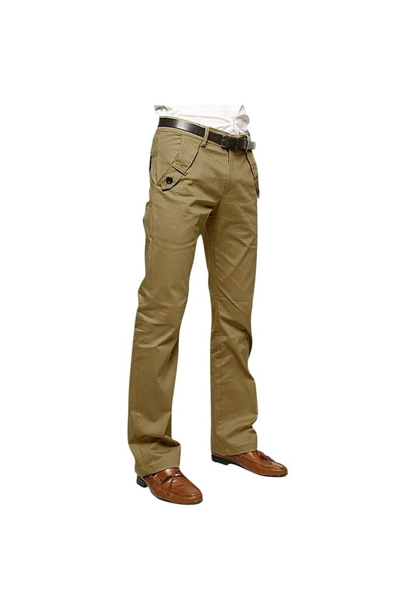 Mens Cotton Work Pants Solid Color Straight Leg Tactical Pant Dress Business Trousers No Belt Khaki 31