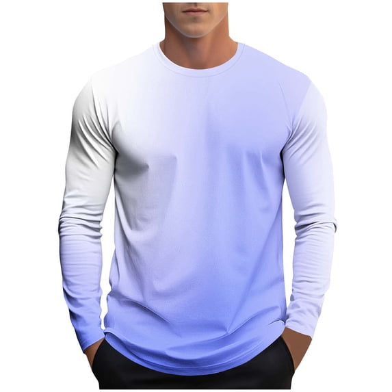 Dagegui Mens Crew Neck Long Sleeve Shirts Gradient Color Tee Big and Tall Fall Tops Casual Loose Fit T-Shirts Purple S