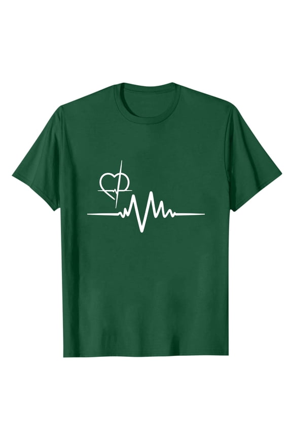 Mens Crew Neck Short Sleeve T-Shirt Heartbeat Graphic Tees Summer Casual T Shirts Soft Comfy Everyday Tops Green M