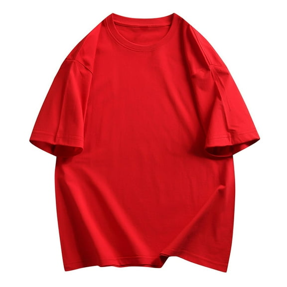 Dagegui Mens Crew Neck T-Shirt Cotton Summer Short Sleeve Casual Loose Fit Shirt Big and Tall Baggy Tee Tops Solid Color Basic Shirts Red M