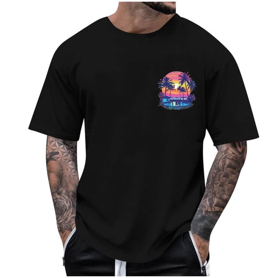 Dagegui Mens Crew Neck T-Shirt Palm Tree Graphic Short Sleeve Pullover Tops Oversized Casual Loose Fit Tshirts Summer Basic Tees Black S