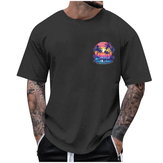 Dagegui Mens Crew Neck T-Shirt Palm Tree Graphic Short Sleeve Pullover Tops Oversized Casual Loose Fit Tshirts Summer Basic Tees Dark Gray XL