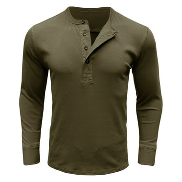 Dagegui Mens Crewneck Buttons Shirts Casual Long Sleeve Henley Tops Solid Color Basic Pullover Tees Dressy Work Shirt Business Blouses 2025 Clearance Sale Army Green S