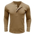 thumbnail image 1 of Dagegui Mens Crewneck Buttons Shirts Casual Long Sleeve Henley Tops Solid Color Basic Pullover Tees Dressy Work Shirt Business Blouses Khaki M, 1 of 5