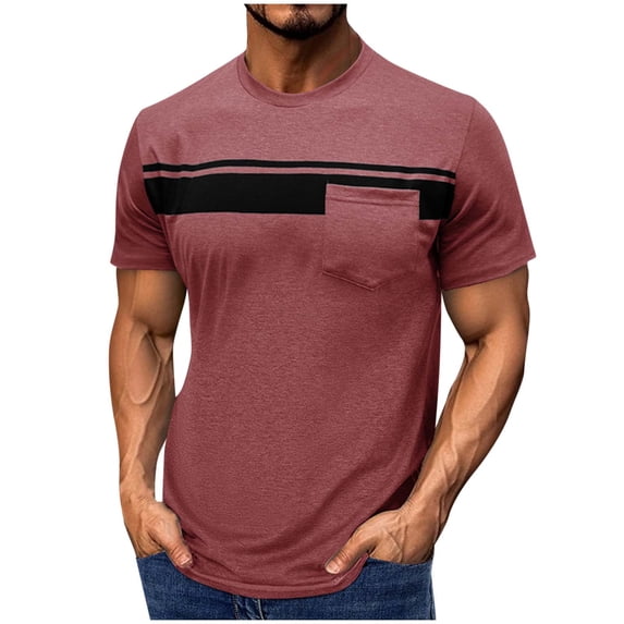 Dagegui Mens Crewneck T Shirts with Pocket Contrast Color Short Sleeve Athletic T-Shirt Moisture Wicking Running Workout Tee Summer Tops Wine XL