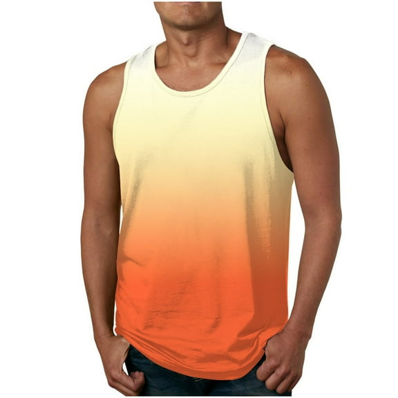 Dagegui Mens Crewneck Tank Tops Big and Tall Sleeveless Pullover Tees Summer Casual Loose Fit Tanks Shirts Lightweight Hawaiian Vacation T-Shirts Orange M