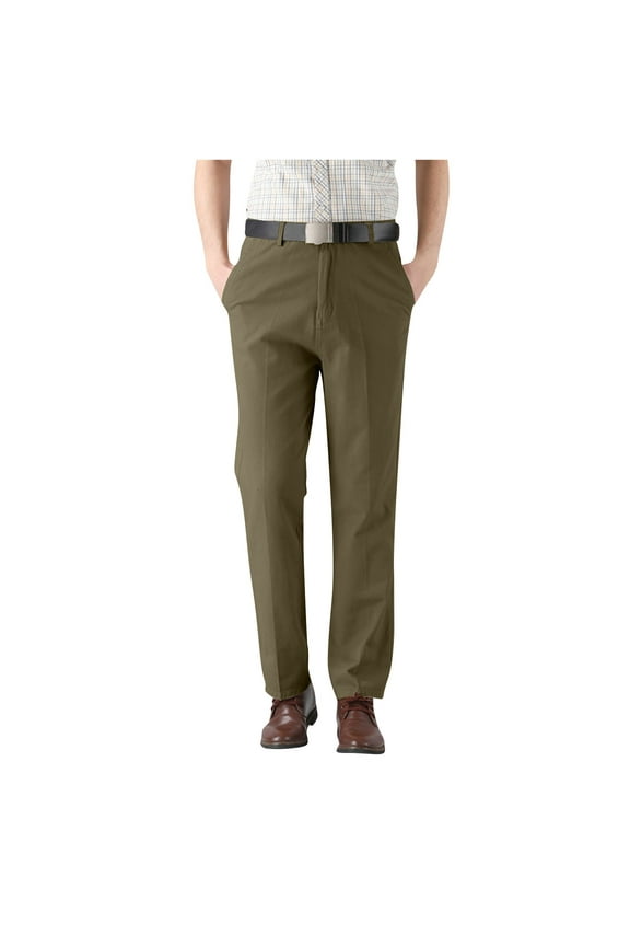 Mens Dress Pants Solid Color Straight Leg Everyday Work Pants with Pockets No Belt Army Green 35