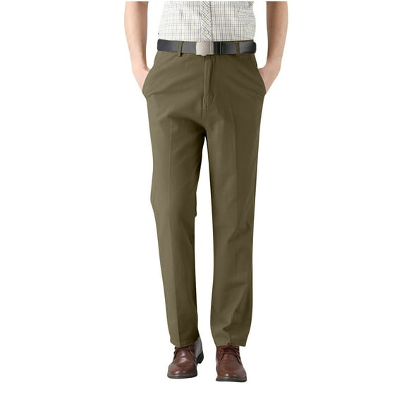 Dagegui Mens Dress Pants Solid Color Straight Leg Everyday Work Pants with Pockets No Belt Army Green 38