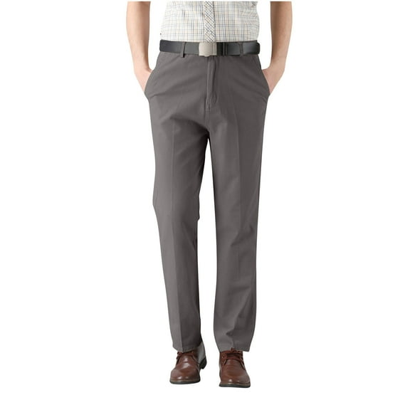 Dagegui Mens Dress Pants Solid Color Straight Leg Everyday Work Pants with Pockets No Belt Dark Gray 35