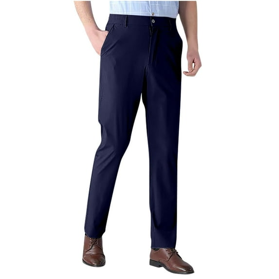 Dagegui Mens Dress Pants Solid Color Straight Leg Work Trousers Lightweight Breathable Business Pants with Pockets Navy 2XL