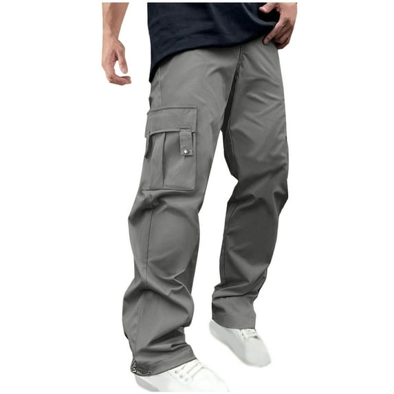 Dagegui Mens Elastic Waist Cargo Pants Baggy Straight Leg Hiking Pant Multi Pockets Outdoor Athletic Tactical Pants Dark Gray M