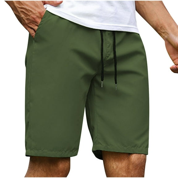 Dagegui Mens Elastic Waist Drawstring Shorts Solid Color Straight Leg Short Pant Outdoor Running Sport Pants with Pockets Army Green M