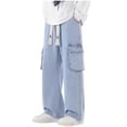 thumbnail image 1 of Dagegui Mens Elastic Waist Jeans Denim Straight Leg Cargo Pants Trendy Multi-Pockets Streetwear Pant Light Blue L, 1 of 9