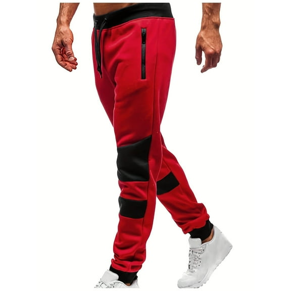 Dagegui Mens Elastic Waist Sweatpants with Zipper Pockets Fleece Joggers Winter Outdoor Running Athletic Workout Pants Red S
