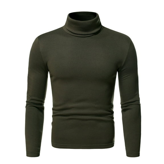 Dagegui Mens Fall Base Layer Shirts Stretch Slim Fit Turtleneck Pullover Solid Long Sleeve Tops to Wear with Coats Green S