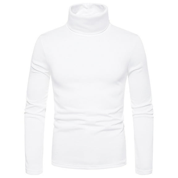 Dagegui Mens Fall Base Layer Shirts Stretch Slim Fit Turtleneck Pullover Solid Long Sleeve Tops to Wear with Coats White S