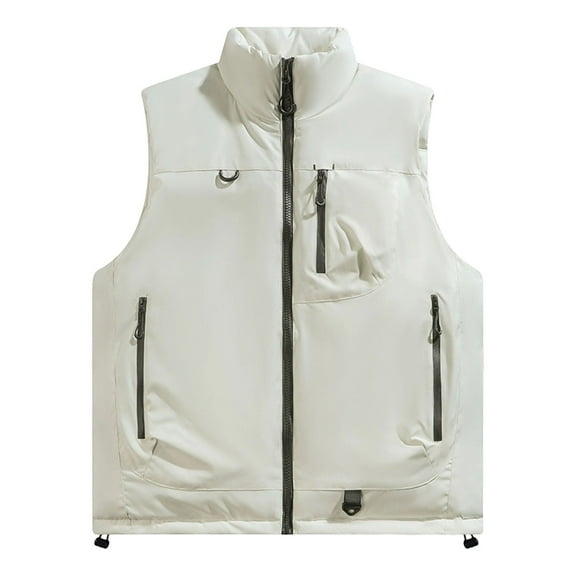 Dagegui Mens Fall Vest Puffer Sleeveless Jackets with Zipper Pockets Warm Winter Stand Collar Vests Outdoor Travel Hiking Coats Beige L