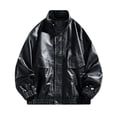 thumbnail image 1 of Dagegui Mens Faux Leather Bomber Jacket Vintage Motorcycle Biker Jackets Stylish Stand Collar Coats with Pockets Black M, 1 of 8