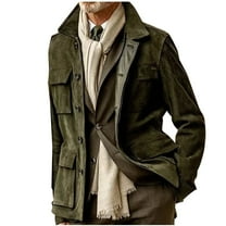 Dagegui Mens Faux Suede Leather Jackets Single Breasted Lapel Neck Outerwear Vintage Coat Winter Jacket with Pockets Army Green M