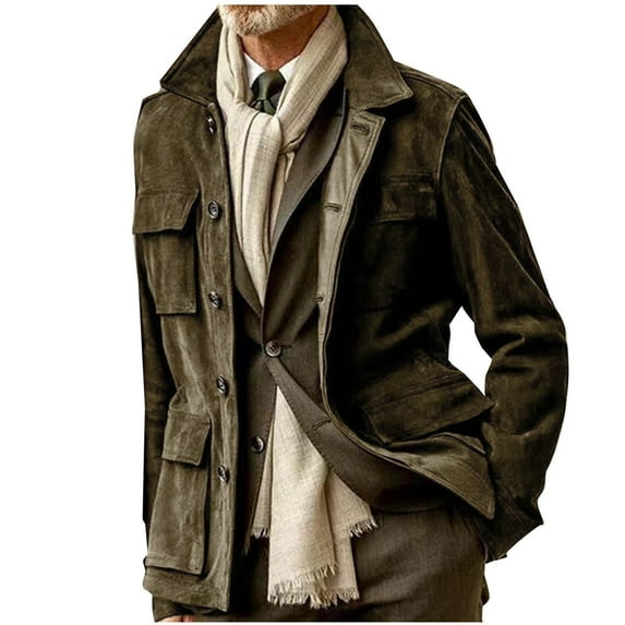 Dagegui Mens Faux Suede Leather Jackets Single Breasted Lapel Neck Outerwear Vintage Coat Winter Jacket with Pockets Black and Friday Deals Coffee L
