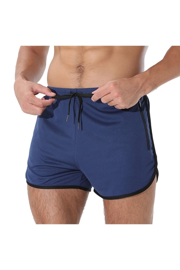 Mens Fitness Gym Shorts Mesh Quick Dry Running Training Shorts Drawstring Elastic Waist Athletic Shorts with Zipper Pockets Navy XXL