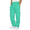 thumbnail image 1 of Dagegui Mens Fleece Cargo Sweatpants Drawstring Elastic Waist Trousers with Pockets Baggy Straight Leg Athletic Pants Mint Green S, 1 of 5