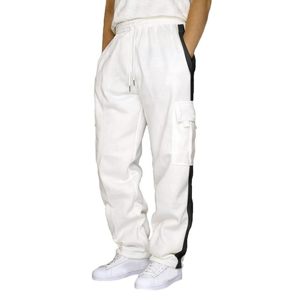Dagegui Mens Fleece Lined Cargo Sweatpants Drawstring Elastic Waist Joggers Pant with Multi Pockets Baggy Winter Sweatpant White 3XL