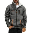 thumbnail image 1 of Dagegui Mens Fleece Lined Casual Jacket Full Zip Up Winter Warm Stand Neck Coats with Multi Pocket Casual Outerwear Dark Gray XXXL, 1 of 4
