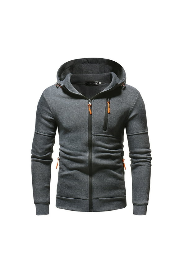 Mens Full Zip Up Hoodies Big and Tall Winter Fleece Hooded Sweatshirts Winter Slim Fit Hoodie with Pockets Casual Tops Dark Gray 4XL
