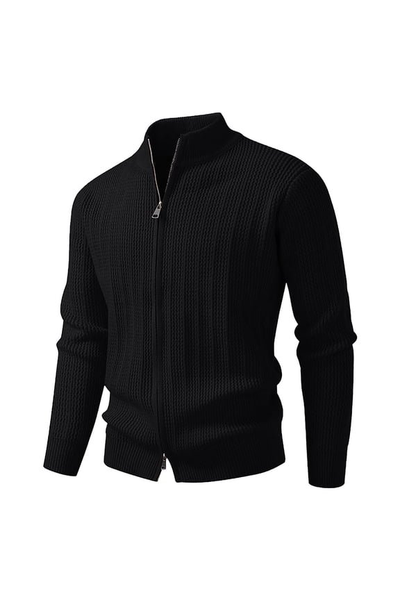 Mens Full Zip Sweater Jacket Casual Mock Neck Ribbed Knitted Sweaters Fall Winter Home Coats Black XS